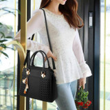 Fashion Women Tassel PU Leather Embroidery Crossbody Bag Shoulder Bag Simple Style Hand Bags(black)