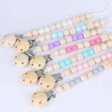 3 PCS Baby Pacifier Clip Chain Wooden Holder Soother Pacifier Clips Leash Strap Nipple Holder for Infant Feeding(pink)