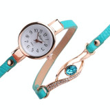 3 PCS Eye Shape Gemstone Bracelet Watch for Women(Lake blue)