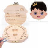 3 PCS Wood Baby Teeth Box Organizer Milk Teeth Storage Box, Language:Spanish(Crown boy black)