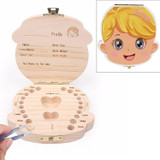 3 PCS Wood Baby Teeth Box Organizer Milk Teeth Storage Box, Language:Russian(Crown girl yellow)