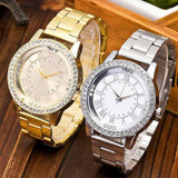 2 PCS Stainless Steel Wrist Watchs Crystal Quartz Bracelet Watch(Gold)