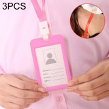 3 PCS Credit Card Holders PU Bank Card Neck Strap Bus Card ID Card Holder Identity Badge with Lanyard(Pink)