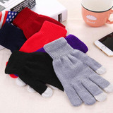 Winter Touch Screen Gloves Women Men Warm Stretch Knit Mittens Imitation Wool Thicken Full Finger Gloves(Navy Blue)