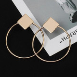 Simple Style Fashion Earrings Women Square Round Geometric Hanging Earrings(Gold)