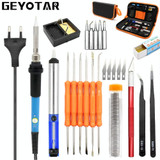 60W Adjustable Temperature Electric Soldering Iron Kit + 5 PCS Tips Portable Welding Repair Tool Tweezers Hobby knife 110V, Plug Type:US Plug(Orange)