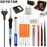 60W Adjustable Temperature Electric Soldering Iron Kit + 5 PCS Tips Portable Welding Repair Tool Tweezers Hobby knife(Orange)