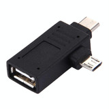 USB-C / Type-C Male + Micro USB Male to USB 2.0 Female Adapter(Black)
