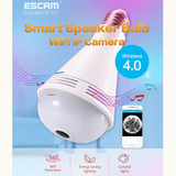 ESCAM QP137 2MP HD 1080P 360 Degree Panoramic Bluetooth Speaker Bulb IP Camera, E27, WiFi, Motion Detection,(White)