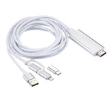 3 in 1 Micro USB & 8 Pin & Type-C to HDMI HD 1080P HDTV Adapter Cable(Silver)