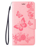 For  iPhone 8 & 7   Pressed Flowers Butterfly Pattern Horizontal Flip Leather Case with Holder & Card Slots & Wallet(Pink)