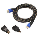 5m HDMI 1.4 Version 1080P Woven Net Line Blue Black Head HDMI Male to HDMI Male Audio Video Connector Adapter Cable with Mini HDMI & Micro HDMI Adapter Set