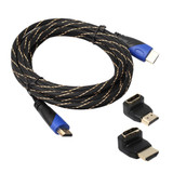 5m HDMI 1.4 Version 1080P Woven Net Line Blue Black Head HDMI Male to HDMI Male Audio Video Connector Adapter Cable with 2 Bending HDMI Adapter Set