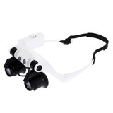 10X 15X 20X 25X Wearing Glasses Eyes Illuminated Magnifier Magnifying Watch Repairing Loupe With LED Light(White)