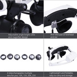 10X 15X 20X 25X Wearing Glasses Eyes Illuminated Magnifier Magnifying Watch Repairing Loupe With LED Light(White)