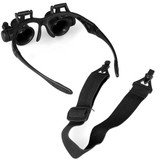 10X 15X 20X 25X Double Eye Glasses Lens Jeweler Watch Repair Head Magnifier with 2 LED Lights(Black)