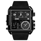 SKMEI 1391 Multifunctional Men Business Digital Watch 30m Waterproof Square Dial Wrist Watch with Leather Watchband(Black)