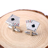 4A Poker Cufflinks Male French Shirt Cufflinks Cards Design cufflink Fashion for Men(Silver)