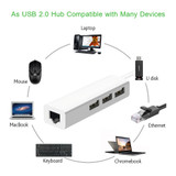 USB 2.0 Ethernet Network Adapter + 3 Ports USB HUB(White)