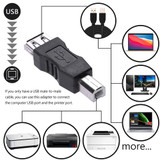 USB 2.0 A Female to B Male Adapter Connector AF to BM Converter for Printer(Black)