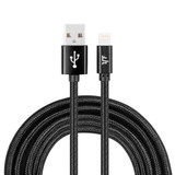 YF-MX04 3m 2.4A MFI Certificated 8 Pin to USB Nylon Weave Style Data Sync Charging Cable(Black)