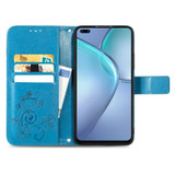 For Infinix Zero 8 Four-leaf Clasp Embossed Leather Case with Lanyard & Card Slot & Wallet & Holder(Blue)