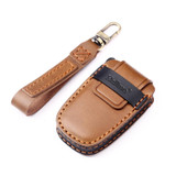 Hallmo Car Cowhide Leather Key Protective Cover Key Case for KIA K2 / K3 / K5 4-button(Brown)