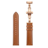 20mm Universal Butterfly Buckle Leather Watch Band, Style:Rose Gold Buckle(Brown)
