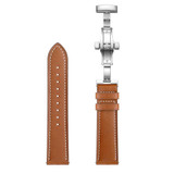 20mm Universal Butterfly Buckle Leather Watch Band, Style:Silver Buckle(Brown)