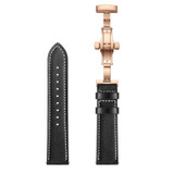 20mm Universal Butterfly Buckle Leather Watch Band, Style:Rose Gold Buckle(Black)