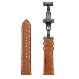 20mm Universal Butterfly Buckle Leather Watch Band, Style:Black Buckle(Brown)