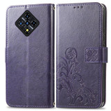 For Infinix Zero 8 Four-leaf Clasp Embossed Leather Case with Lanyard & Card Slot & Wallet & Holder(Purple)