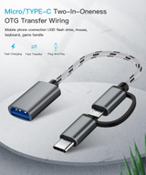 USB 3.0 Female to Micro USB + USB-C / Type-C Male Charging + Transmission OTG Nylon Braided Adapter Cable, Cable Length: 17cm (Grey)