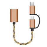 USB 3.0 Female to Micro USB + USB-C / Type-C Male Charging + Transmission OTG Nylon Braided Adapter Cable, Cable Length: 17cm (Gold)