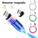 2 in 1 USB to Type-C / USB-C + Micro USB Magnetic Absorption Colorful Streamer Charging Cable, Length: 1m(Blue Light)