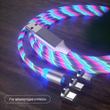 3 in 1 USB to 8 Pin + Type-C / USB-C + Micro USB Magnetic Absorption Colorful Streamer Charging Cable, Length: 1m(Color Light)