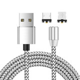 2 in 1 USB to 8 Pin + Micro USB Magnetic Metal Interface Nylon Braided Charging Cable, Length: 1m(Silvery)