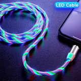 2 in 1 USB to Type-C / USB-C + Micro USB Magnetic Absorption Colorful Streamer Charging Cable, Length: 1m(Colorful Light)