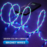 2 in 1 USB to Type-C / USB-C + Micro USB Magnetic Absorption Colorful Streamer Charging Cable, Length: 1m(Colorful Light)