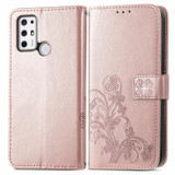For Tone E21 Four-leaf Clasp Embossed Buckle Mobile Phone Protection Leather Case with Lanyard & Card Slot & Wallet & Bracket Function(Rose Gold)