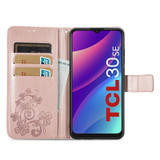 For TCL 30 SE Four-leaf Clasp Embossed Leather Phone Case(Rose Gold)