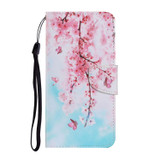 For Samsung Galaxy S22 Ultra 5G Coloured Drawing Pattern Leather Phone Case(Cherry Blossoms)