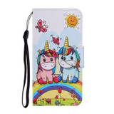 For Samsung Galaxy S22+ 5G Coloured Drawing Pattern Leather Phone Case(Couple Unicorn)