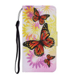 For Samsung Galaxy S22+ 5G Coloured Drawing Pattern Leather Phone Case(Chrysanthemum Butterfly)