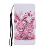 For Samsung Galaxy S22+ 5G Coloured Drawing Pattern Leather Phone Case(Cute Rabbit)
