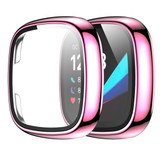 For Fitbit Versa 3 / Fitbit Sense Electroplated PC +Tempered Glass Watch Case(Pink)