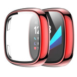 For Fitbit Versa 3 / Fitbit Sense Electroplated PC +Tempered Glass Watch Case(Red)