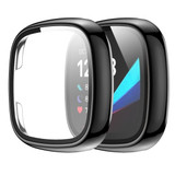 For Fitbit Versa 3 / Fitbit Sense Electroplated PC +Tempered Glass Watch Case(Black)