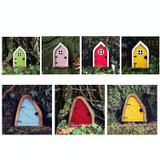 Courtyard Wooden Miniature Fairy Dwarf Door Tree Decoration(Window Door (Red))