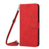 For Samsung Galaxy S22+ Skin Feel Heart Pattern Leather Phone Case With Lanyard(Red)